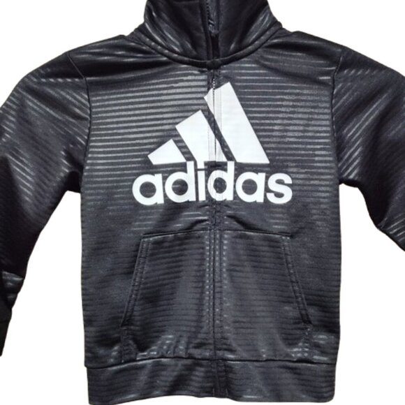 Adidas Boys Black Tonal Stripe Zip Up Logo Track Jacket With Pockets Size 3 T - Picture 5 of 7